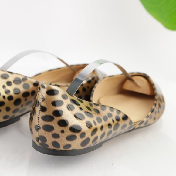 Talbots Womens D'Orsay Flat Size 9 Tan Brown Patent Leopard Slip On Pointed Shoe - Picture 3 of 12
